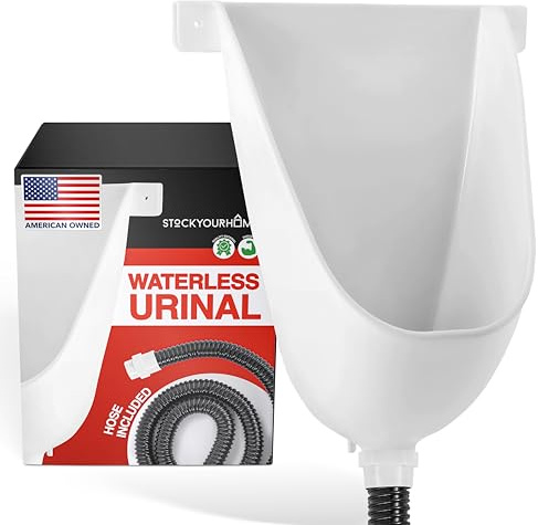 Stock Your Home Wasserloses Urinal für Männer (weiß), Kunststoff-Urinale für Herrengarage, Schuppen oder Hinterhof, Wandhalterung Urinumsteller und Outdoor-Camper-Urinale, tragbares Urinal für Männer,