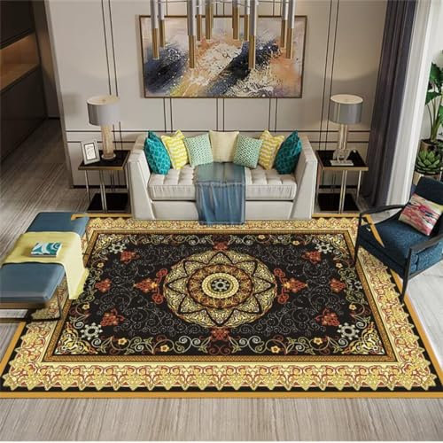 Günstiger Maschinenwaschbarer Kurzhaariger Wohnzimmer-Ankleidezimmer-Esszimmer-Schmutzabweisender Retro-Blumenteppich 80X120Cm Designer Teppiche Teppich Jugendzimmer Jungen Gelb Teppich Für Esszimmer