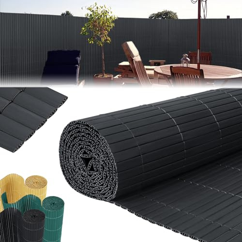 LZQ Balkon Sichtschutz Balkonverkleidung Wetterfest, Garten Sichtschutzzaun Sichtschutzmatte Balkonumrandung Blende mit verstärkten Lamellen, 5 x 1,8 m (L x B)，Anthrazit