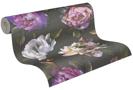 A.S. Création Rosen-Vliestapete – Schwarz, Violett, Grün – 0,53 x 10,05 m | Florales Rosen-Motiv als natürlicher Blickfang – matte Motivtapete, einfach zu verkleben & spurlos abziehbar