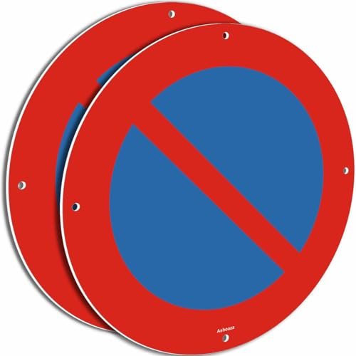 Ashaoza 2 pzs señal prohibido aparcar metal aluminio, 30 Cm cartel prohibido el paso redondo de tráfico para exteriores Ø 30 (cartel prohibido el paso)