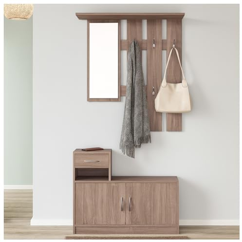 HTI living Garderobenpaneel mit Schuhschrank Thekla Sonoma mit Spiegel Hutablage und 5 Kleiderhaken