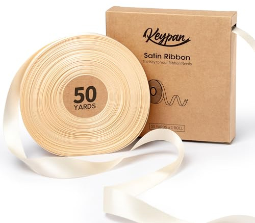 Keypan Elfenbein Satinband 22mm x 45,7m Doppelseitiges Geschenkband & Schleifenband für Weihnachten Geschenk wickeln Bögen Handwerk Blumenstrauß Hochzeit Einladungen