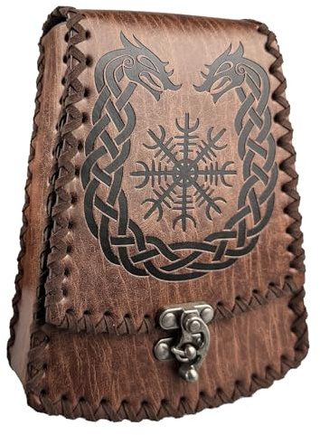 HiiFeuer Gürteltasche aus Nordisch Geprägtem Kunstleder - Mittelalterliche Retro-Vintage Portable Schnalle für Ren Faire (Braun A)
