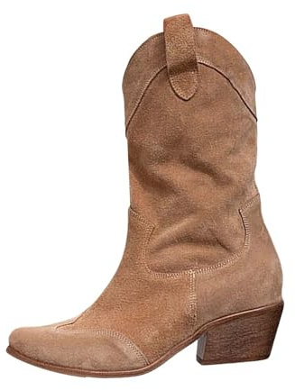 Women's Suede Cowboy Ankle Boots - Winter Riding Boots, Block Heel, Brown, 9