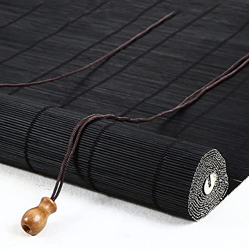 Personalisierbares schwarzes Bambusrollo für den Innen- und Außenbereich, Holz, venezianischer Stil, mit Raffrollos, atmungsaktiv, Verdunkelungsvorhänge und Fensterladen-Trennwand, ideal für Balkon,