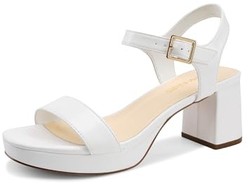 DREAM PAIRS Women's Platform Block Chunky Heels Sandals,White,8