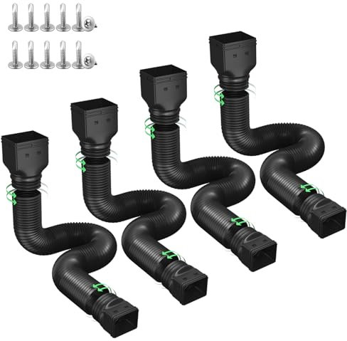 Ogutter Rain Gutter Downspout Extensions, Downspout Extender for Rainwater Drainage Flexible, Down Spout Drain Extension Pipe and Extendable from 21 to 66 Inches (4 Pack, Black)