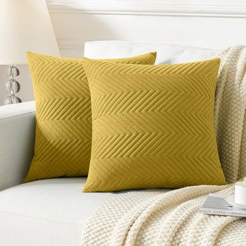 JELLYMONI Kissenbezüge 40x40cm 2er Set Gelb Kissenhülle Gestreift Polyester Zierkissenbezüge mit Reißverschluss Dekokissen Sofakissenbezug Wurfkissenbezug Deko für Sofa Wohnzimmer (KEIN Einsatz)