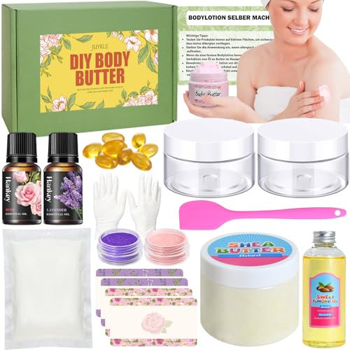 JUYRLE Bodylotion Selber Machen Set, Body Lotion Making Kit für Damen Herren, Feuchtigkeitsspendend Körperlotionen Shea Butter Lotion, Kreative Bastelset Erwachsene DIY Kosmetik Set als Geschenk