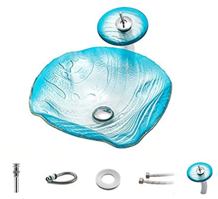 Aufsatzwaschbecken Aufsatzwaschbecken Aufsatzwaschbecken Gehärtetes Glas Handbemalt Wasserfallauslauf Waschbecken Badezimmerwaschbecken Blau Badezimmerwaschbecken Keramik Kleines Waschbecken Schüssel