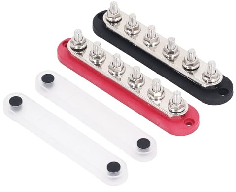 Culnflun Blocco Di Distribuzione, 2PCS M8 300A 12-48V Sbarra Di Rame, Ottone Acciaio Inox Busbar Morsettiera per Auto, Berline E Navi
