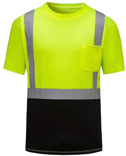 T-Shirt Riflettente di Avvertimento Uomo, Maglietta Catarifrangente Uomo Sicurezza Giallo Fluo Alta visibilità con Nastro Riflettente Abbigliamento Riflettente Maglia Top Leggera E Traspirante
