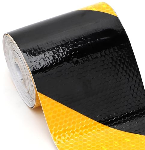 RANJIMA Reflektorband Selbstklebend, 10cmx10m Reflektierendes Klebeband Gelb Schwarz Streifen,Selbstklebend Warnklebeband Reflektierende Aufkleber Reflective Tape für Auto Straße Sicherheit Markierung