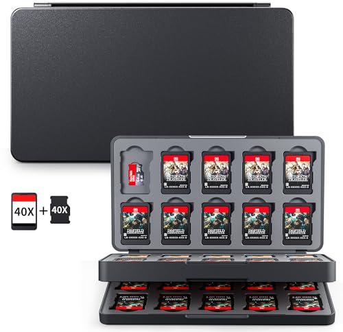 PAWDIARY 40 Slots Switch 2 Game Card Case, Hardshell Compact Switch 2 Card Holder Storage for 40 Switch Game Cards & SD Cards, Pure-Black Switch 2 Cartridge Case with Magenic Closure