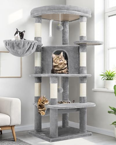 Globlazer C51 Kratzbaum Ecke mit Hängematte Höhle Plattform für 2/3 Katzen | Eckkratzbaum Sehr Stabil mit Mehrere Loungebereich Platz Sparen Katzenbaum für Große Katzen Senioren Kätzchen Innenbereich