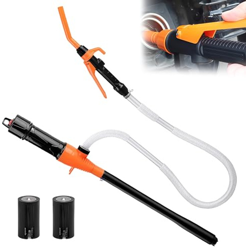 WIYETY Batteridriven vätskeöverföringspump för bensin, elektrisk vattenpump med automatisk sugning, bärbar bränslepump för garage och utomhus, 89,9 cm slang