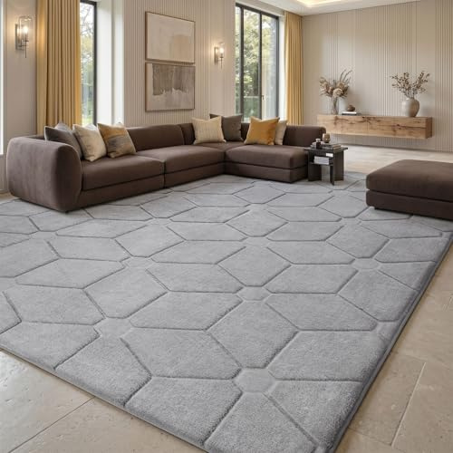 Treeboy Teppich Wohnzimmer Groß 200x300 cm Teppiche Grau Flauschiger Weich | Moderne Waschbarer Teppiche Kurzflor Wohnzimmerteppich Rutschmatte waschbar Für Schlafzimmer Kinderzimmer, Büro Carpet Gegend