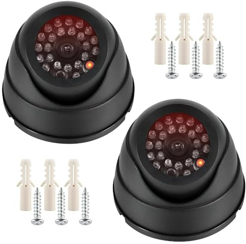 yotutun 2Pcs Camara Falsa de Vigilancia, Cámara Simulada De Seguridad con Luz LED Parpadeante Roja Cámara Disuasoria para Exterior e Interior para Seguridad de Oficina en el Hogar (Negro)
