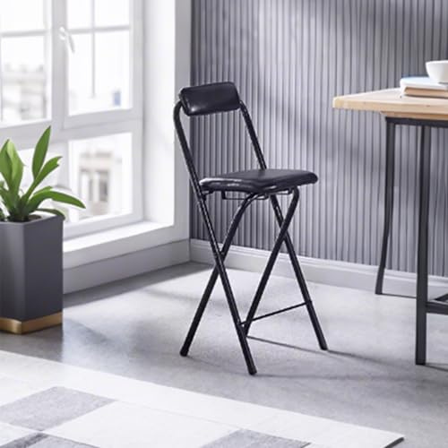 Set di 2 sedie pieghevoli nere per sala da pranzo, comodi sgabelli da bar alti 75 cm, con schienali, piedini antiscivolo, struttura in acciaio, imbottitura in ecopelle, perfette per camere da letto e
