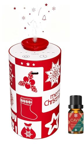 Wasserloses Duftöl-Diffusor Starter-Set mit Duftöl, Batteriebetriebene Aroma-Luftmaschine, 3 Nebelstufen & Timer 1/2/3H, Tragbarer Diffusor für Zuhause, Auto, Büro（Fireside Carol）