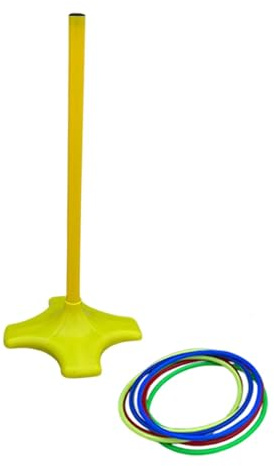 perfeclan Ringwurfspiel für drinnen und draußen mit 8 Ringen, lustige Sportaktivität, Karnevalsspiel, Ringwurfspiel für Garten, Strand, Veranstaltungen, Gelber Pfosten