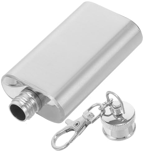 Veemoon Fiaschetta da Whisky in Acciaio Inossidabile 56ml, Portatile e Antiruggine con Portachiavi, Design Quadrato per Escursionismo e Caccia