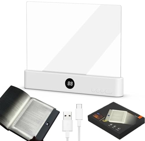 CHENRI Smart LED Book Light, Wiederaufladbare LED Transparent Vollseitige Leseleuchte mit 3 Farben & Timer, Dimmbare Flaches Buchlampe, Intelligente LEDs Leselampe Geschenk für Leser, Schüler (Weiß)