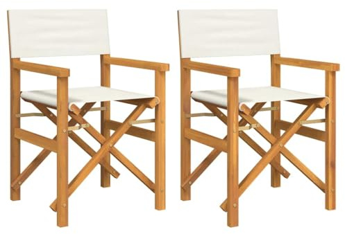 PTUGUOF Teakholz Klappstuhl 2 STK. Klappbar Creme Massivholz Teak Regiestuhl für Garten Balkon Camping mit Armlehnen