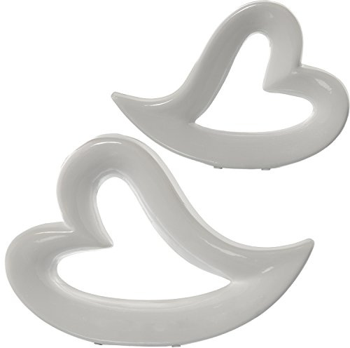 DONREGALOWEB Set de 2 Figuras - jarrones de Corazones tumbados cerámica en Blanco 35x7x24,5 y 27x4,5x19cm