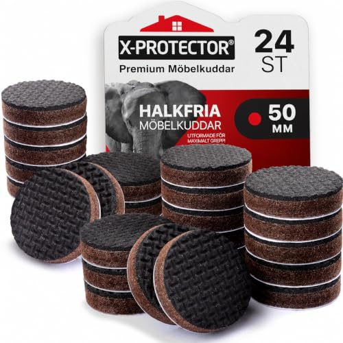 X-Protector Antirutsch Pads 24 Stück 50 mm - Antirutsch Gummi Selbstklebend | Prämie Rutschhemmer für Möbel - Ideal Anti-rutsch Gummi - Dicker Möbelstopper - Antirutschpads für Möbel & Gegenstände!