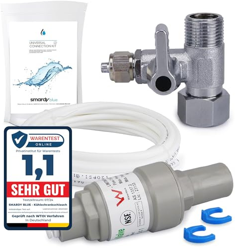 smardy Kit de Raccords à Eau, Réducteur de Pression, 5m Tuyau 1/4 | Robinet d'arrêt inclus, pour raccorder réfrigérateur et système d'osmose inverse à l'arrivée d'eau