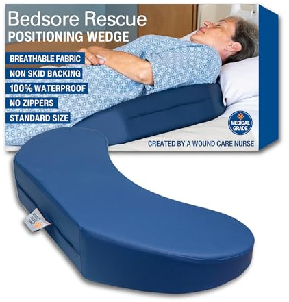 Bedsore Rescue Positioning Pillow Wedge - Tailbone, Sacrum, Buttocks, Standard Size 100-250bs - Hypoallergenic + Moisture Proof - Non-Slip Turning Wedge - Medical Grade Hospital to Home - Made in USA
