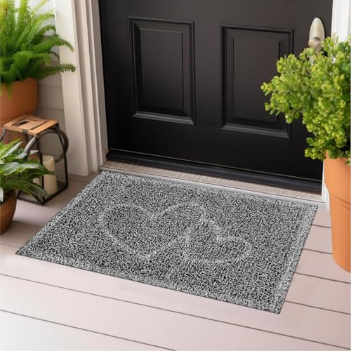 Majo Lifestyle und Home® Fußmatte rutschfest waschbar Flur-Matte weiche Haustür-Matte, Schmutzfangmatte für innen und außen, Fussabtreter Eingangsbereich (GRAU Herz, 38x58 cm)