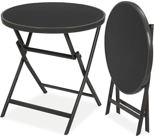 BRUBAKER Sidobord Eller Matbord Milano – Glasbord Kan Vikas Runt Som Trädgårdsbord – 70 Cm Ø – Metall – Vädertålig Antracit