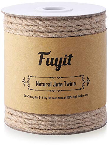 Fuyit Corda Canapa 6mm, 65 Piedi Naturale Biodegradabile Spago Juta per Giardino, Artigianato artistico, Decorazione, Imballaggio