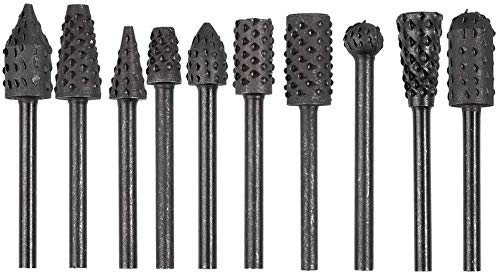 Bestgle 10pcs 1/8(3mm) Tige Ensemble Fraise à Râpes Rotative Acier Carbone Sculpture Fichier Râpe Forets à Bois Convient aux Outils Rotatifs Pour Bois Polissage Gravure, Noir