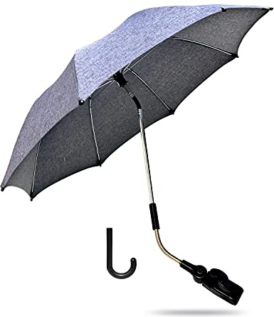 ZjRight Pram Parasol, 50+ UV 73cm Stroller Umbrella with Adjustable Fixing Clamp & Umbrella Handle for Pram, Stroller, Pushchair and Buggy - Grey