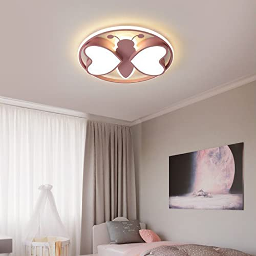 LED Kinder Deckenlampe Kinderzimmer Dimmbar Leuchte mit Fernbedienung Dimmbar Cartoon rosa Schmetterling Design Lüster Junge Mädchen Schlafzimmer Deckenleuchte led Babyzimmer Lampe Rund Kreativ, Ø50cm
