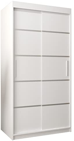 ABIKSMEBLE Verona 1.100 Armadio con ante scorrevoli con asta e mensola Armadio per camera da letto (bianco opaco)