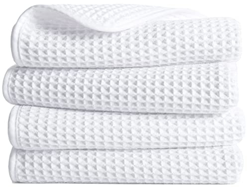 Polyte - 430 gsm Toalla de Manos de Microfibra superabsorbente antipelusa - Secado rápido - Punto gofrado - 40,6 x 76,2 cm - Pack de 4