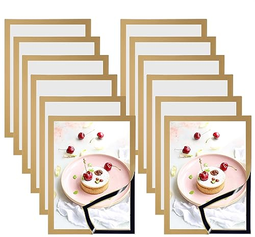COSHEHKG 12 Stück Info-Rahmen A4, Selbstklebend Magnetrahmen Klapprahmen Mattiert Wasserdicht,Goldene Displayrahmen für Haus, Büro, Geschäft, Aushang