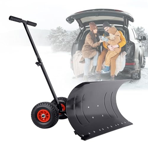 XINZI Schneeschaufel auf Rädern Schneeschieber Höhenverstellbar 5-Fach Schneeräumen Schneeschild Kunststoffblatt Arbeitsbreite 75cm Höhe 42cm Schneeräumwerkzeuge für Garten Einfahrten Gehwege