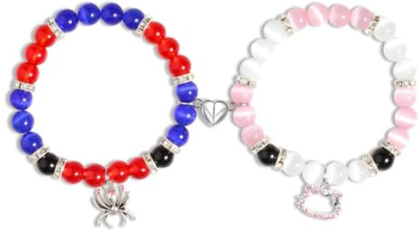 RIXERKOC Matching Armbänder für Paare beste Freunde, Spider Kitty Magnetische Paare Armbänder Fernbeziehung Armband, Mode-Schmuck Geschenke für Valentinstag und Halloween