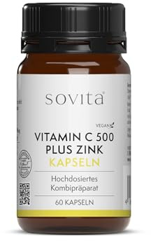 sovita Vitamin C 500 Plus Zink Kapseln hochdosiert | Mit 500 mg Vitamin C & 10 mg Zink zur Unterstützung des Immunsystems | Vegan | Zellschutz & weniger Müdigkeit | 60 Kapseln