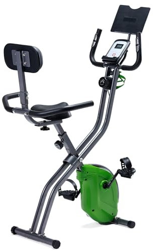 HYTY Indoor Folding Exercise Bike, Semi Recumbent Upright Bike with 8-Level Magnetic Resistance, Adjustable Seat Backrest, Pulse Sensors, Tablet & Bottle Holders