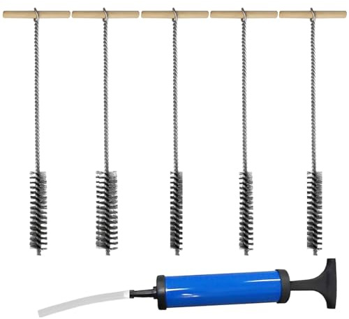 5 Stück Bohrlochbürste Pfeifenreiniger Bürste: WIYETY 8mm/12mm/16mm/20mm/25mm Bohrlochbürste mit Bohrloch Ausbläser, Edelstahl Lochbürsten Reinigungsbürste für Säubern Bohrloches Bohrlochreinigung