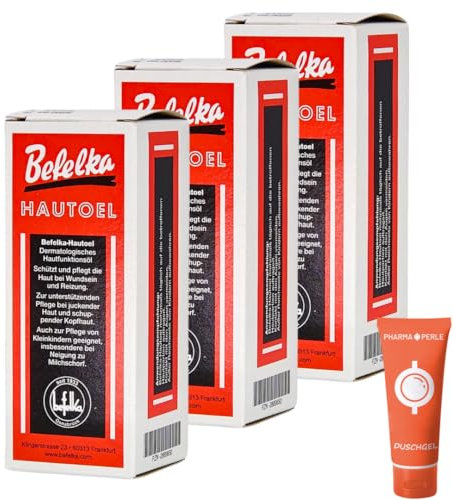 Befelka Hautöl 3x 50 ml I Schützt und pflegt die Haut bei Wundsein und Reizungen I juckende Haut I schuppende Kopfhaut I Milchschorf I Neurodermitis I Spar-Set plus Pharma Perle givve-away