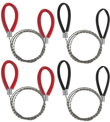 4 Stück Handkettensäge,78cm Schneidedraht, Drahtsäge,Seilsäge,Schneidedraht mit Griff,Sägedraht,Geeignet zum Schneiden Von Holz im Freien, Beim Camping, für Bäume (rot und schwarz)