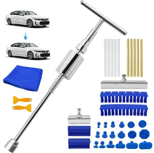 SQLJYU 34 Pezzi Attrezzi per Riparazione Auto, Ventosa per Carrozzeria Auto per Rimozione Ammaccature, per Riparazione di Danni alla Grandine e Rimozione di Ammaccature di Automobili